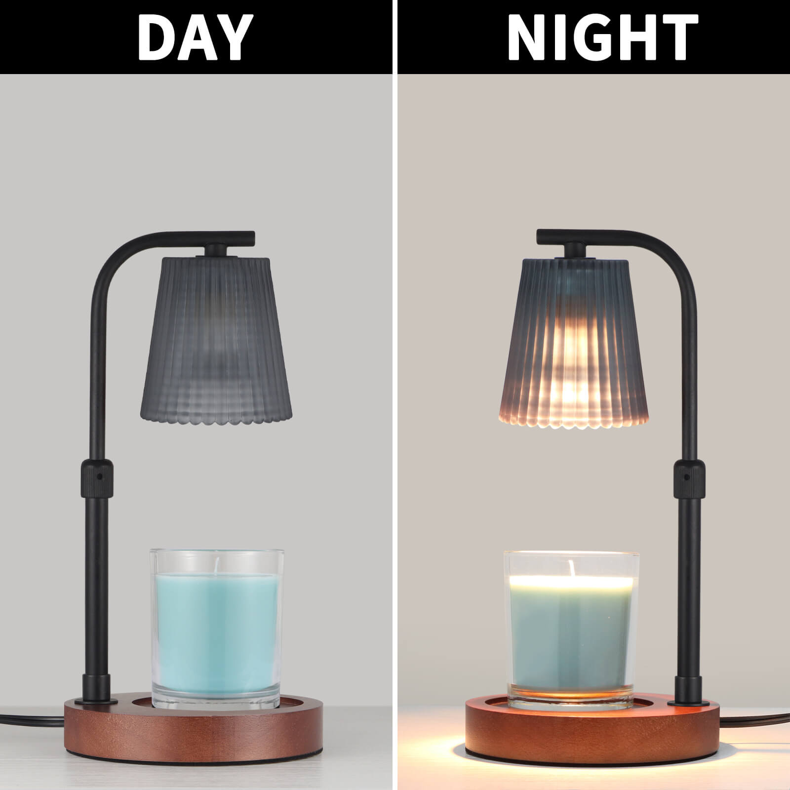 Pleated Glass Lampshade Wood Table Lamp