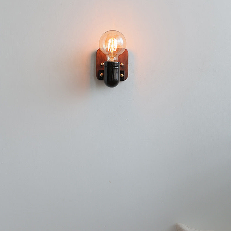 Ceramic Round Glass Wood Wall Lamp