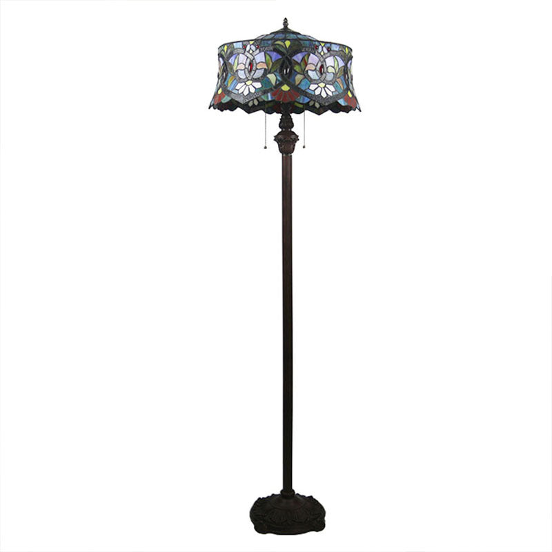 Traditional Tiffany Lily Stained 2-Light Floor Lamp