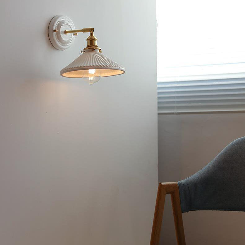 Round Ceramic Brass Living Wall Lamp