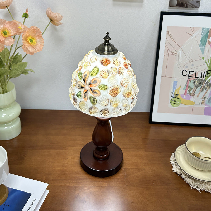 Wood Glass Hemispheroid Shell Table Lamp