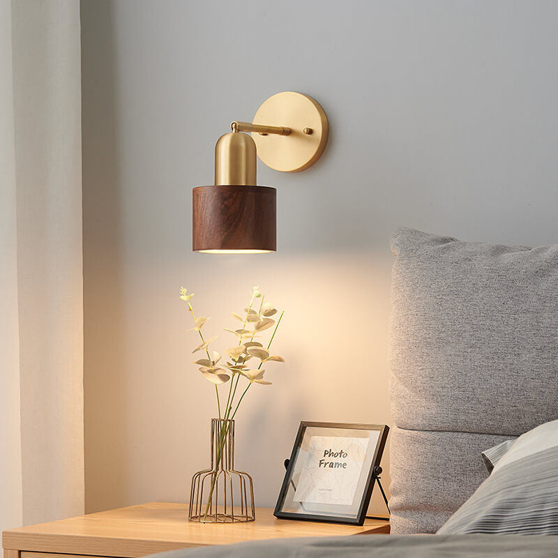 Copper Walnut Round Wall Lamp