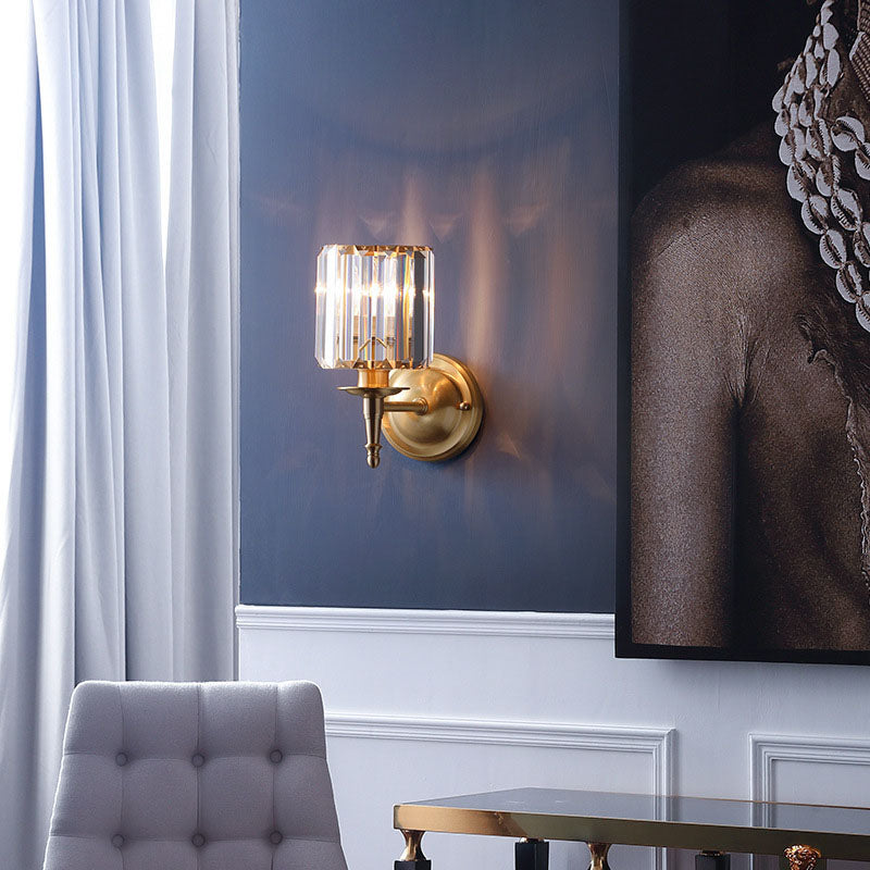 Crystal Copper Cylinder Wall Lamp