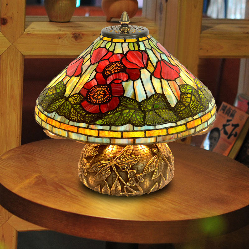 Flower Stained Glass Copper 2-Light Table Lamp