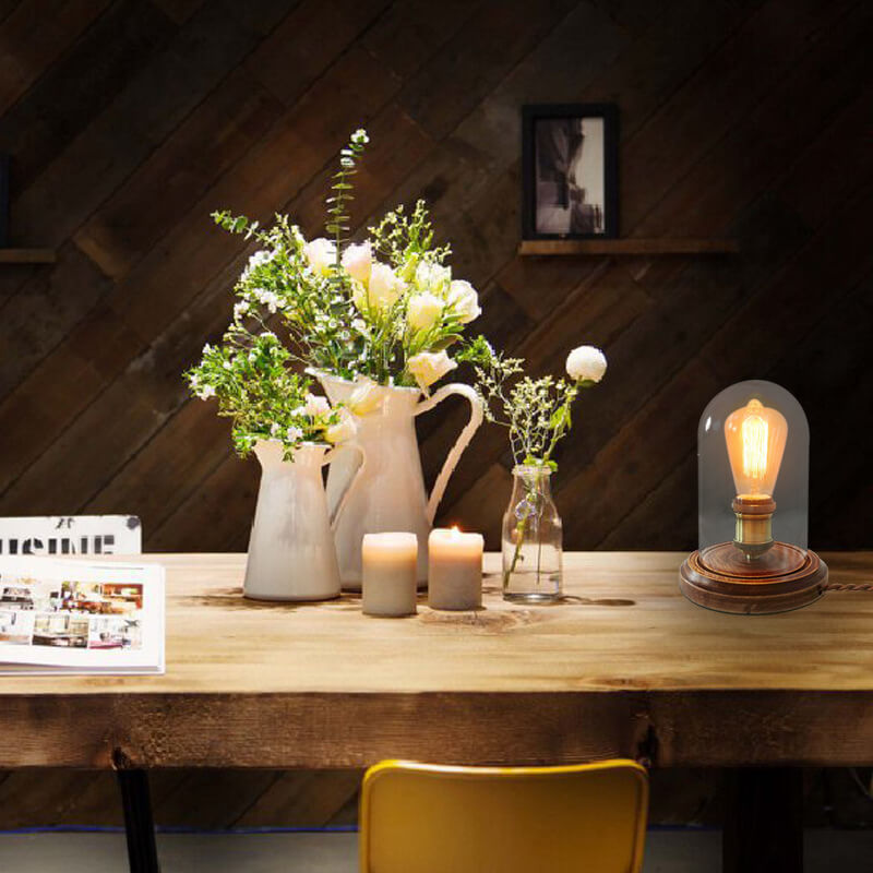 Wood Glass Table Lamp