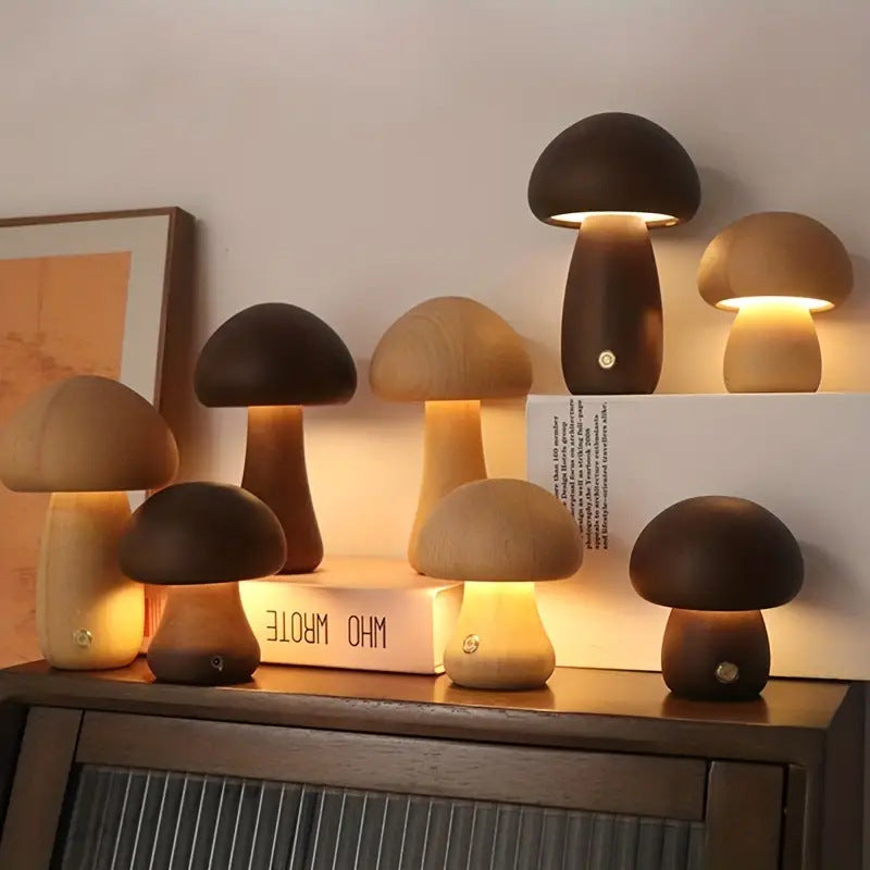 Mushroom Wood Bedroom Table Lamp