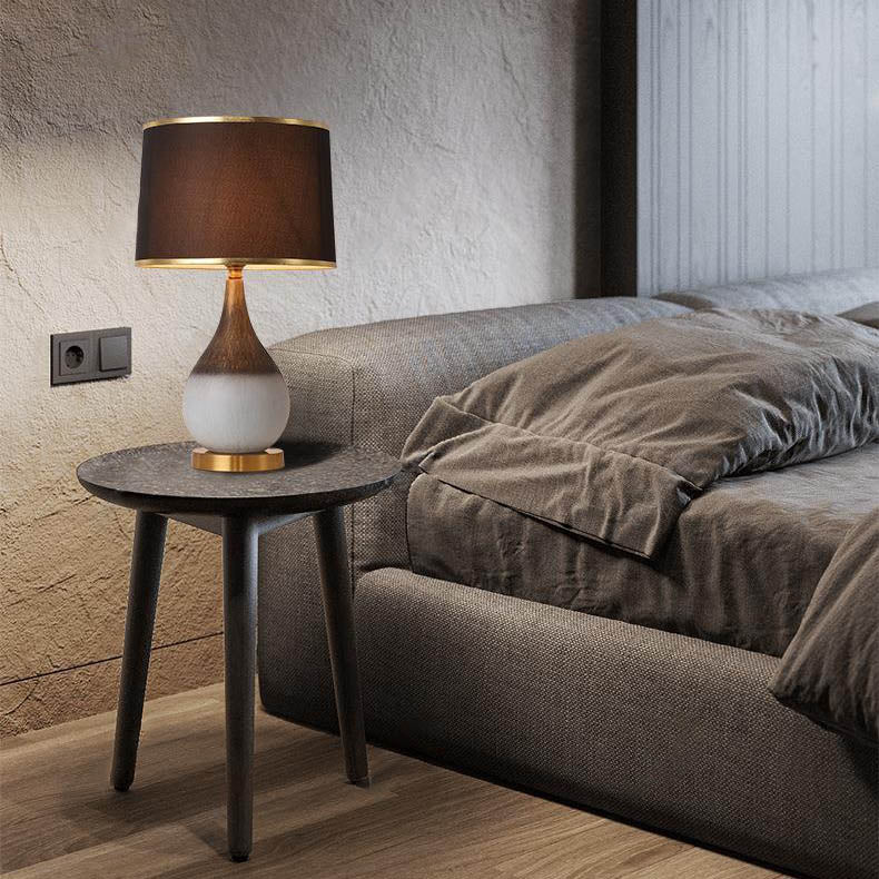 Ceramic Fabric Cylinder Bedroom Table Lamp