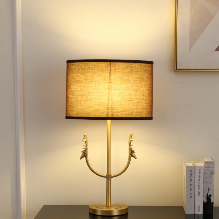 Fabric Brass Cylinder Deer Table Lamp