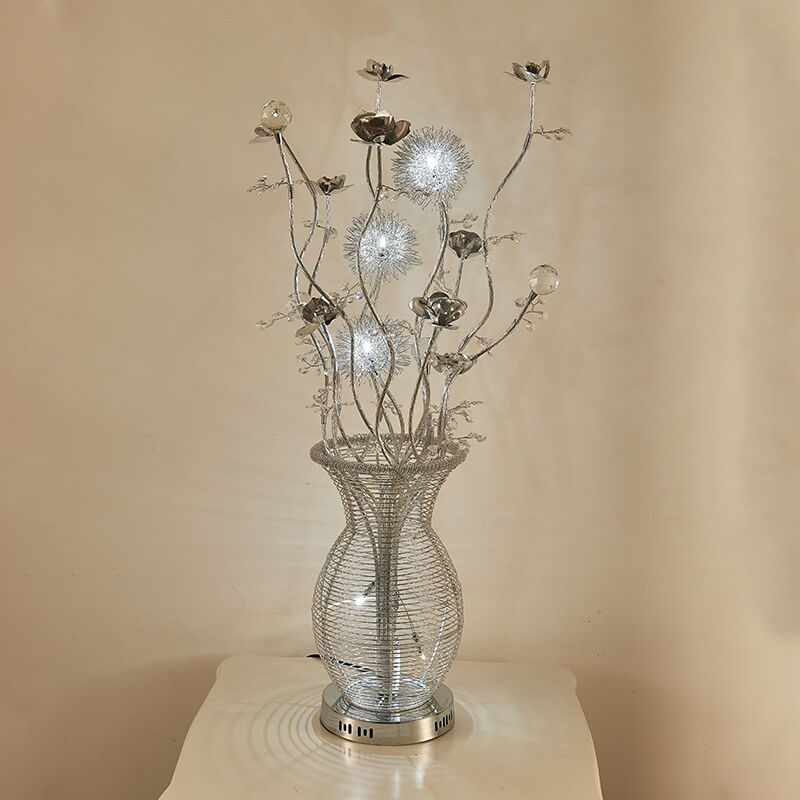 Floral Vase Aluminum Bedroom 3-Light Table Lamp