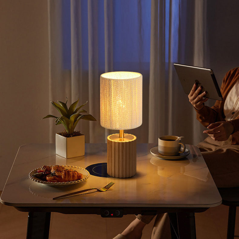 Column Wood Paper Rope Table Lamp