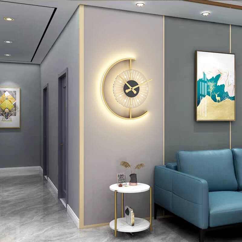 Gold Finish Frame Clock Wall Lamp