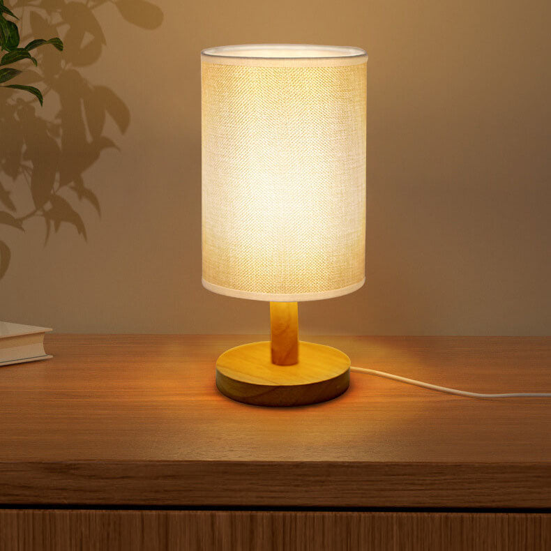 Fabric Cylinder Wood Table Lamp