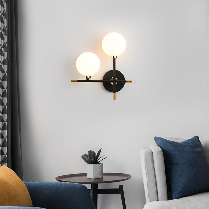 Glass Orb Iron Hallway 2-Light Wall Lamp