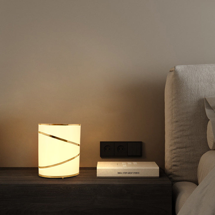 Cylinder Fabric Stainless Steel 3-Light Table Lamp