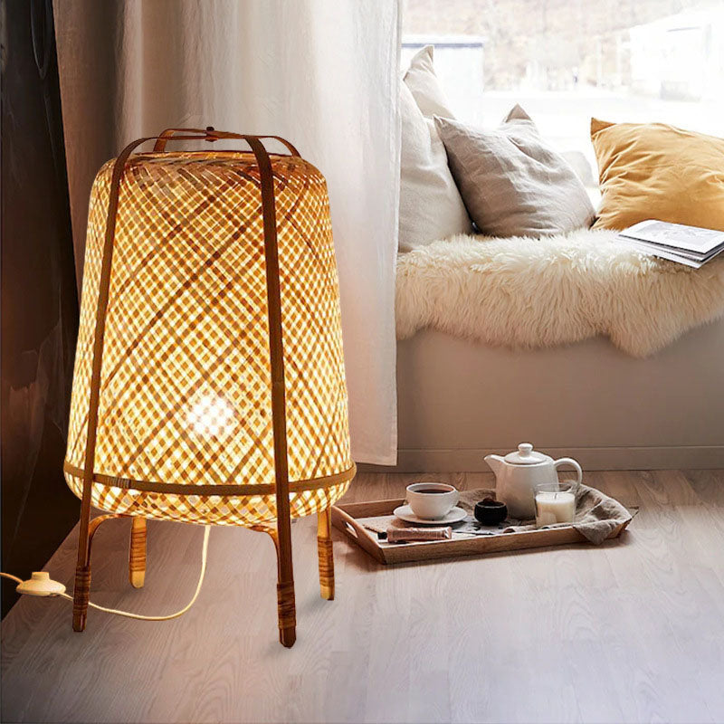 Cylindrical Hand-Woven Bamboo Bedroom Floor Lamp