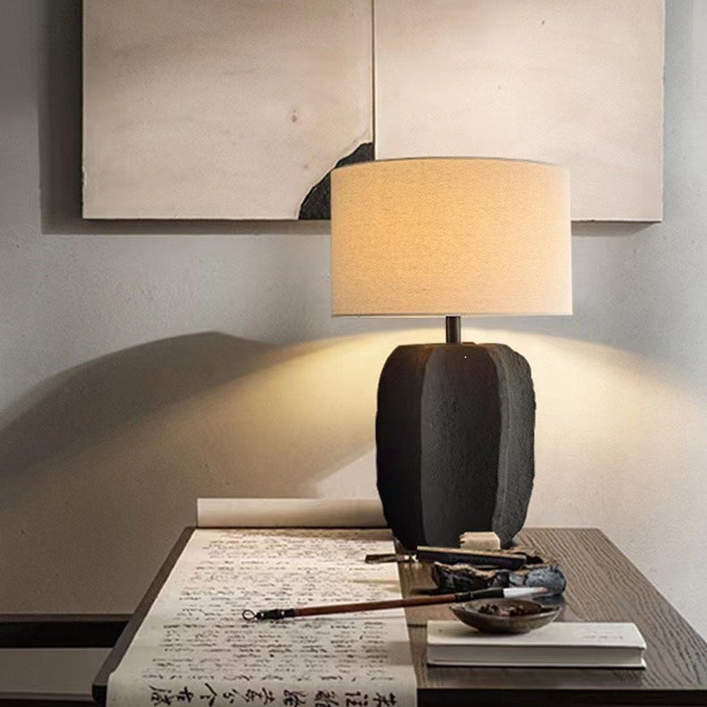 Round Cylinder Ceramic Fabric Table Lamp