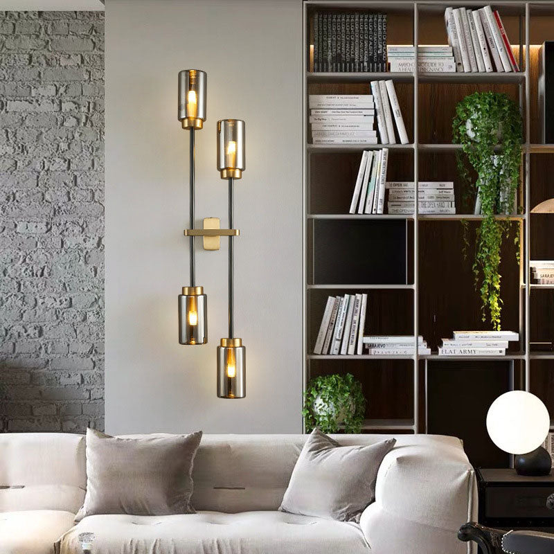 Brass Glass Cylinder Jar 2-Light Wall Lamp