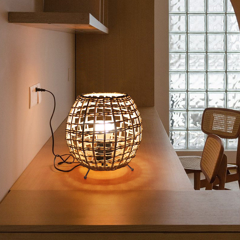 Farmhouse Metal Weaving Cane Table Lamp