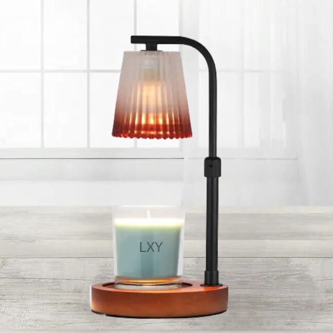 Pleated Glass Lampshade Wood Table Lamp