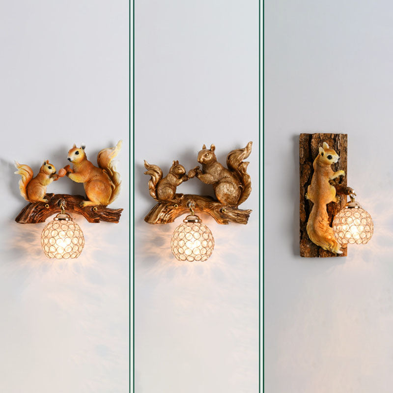 Squirrel Resin Crystal Bedroom Wall Lamp