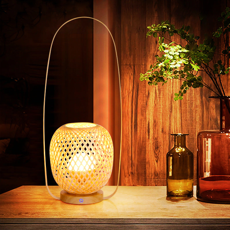 Bamboo Weaving Cage Portable Table Lamp