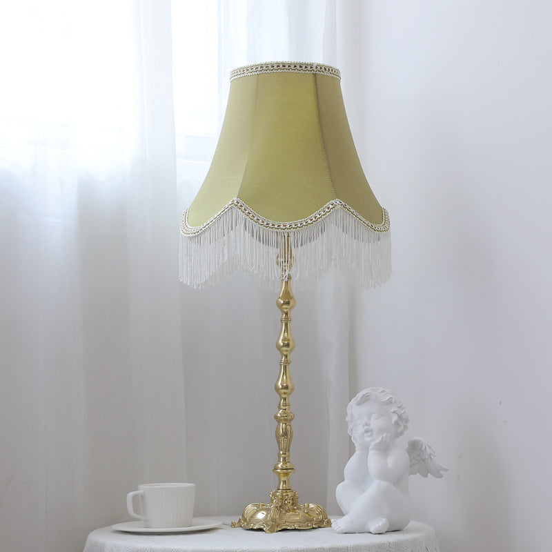 Round Copper Fabric Cylinder Table Lamp