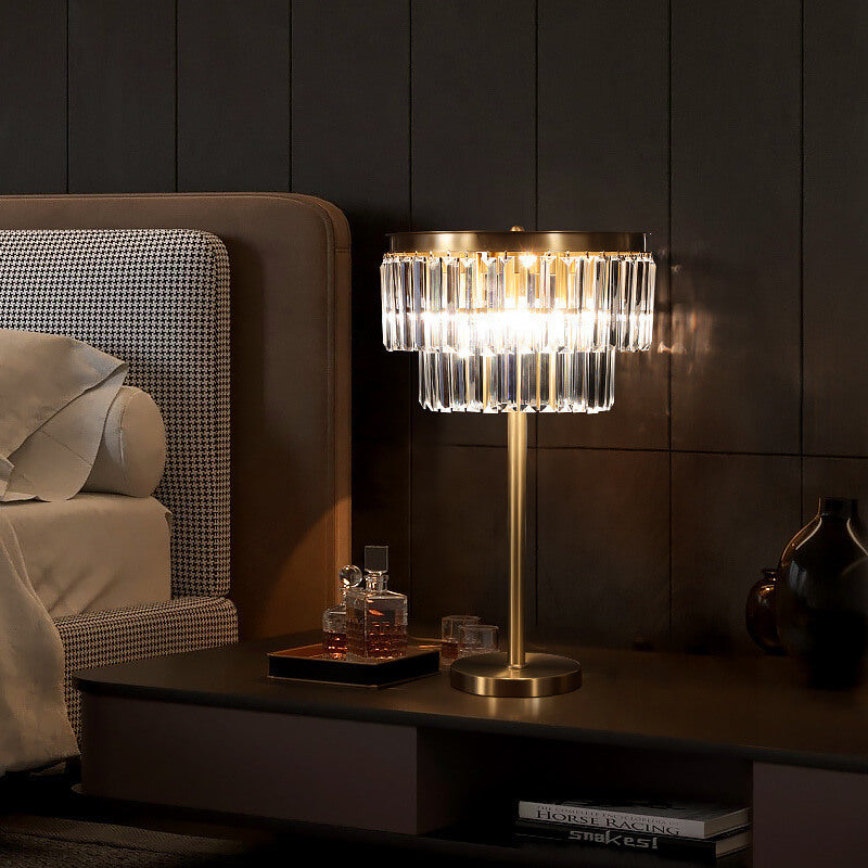 Prismatic Crystal Round Full 3-Light Table Lamp