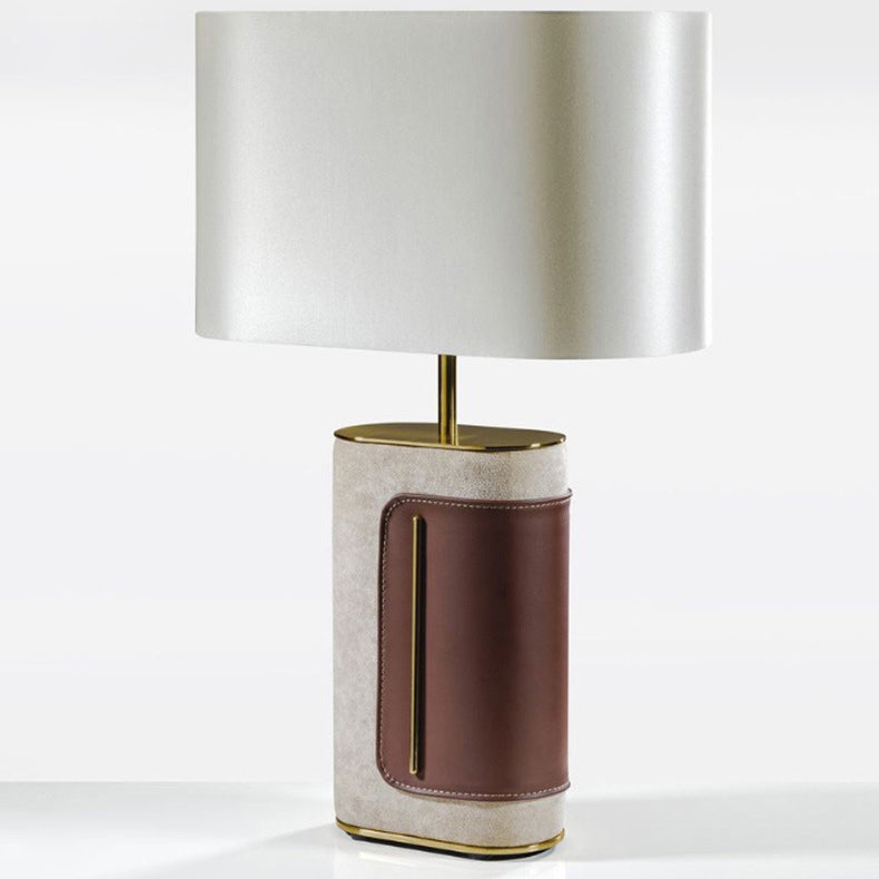 Rectangular Oval Leather Iron Table Lamp
