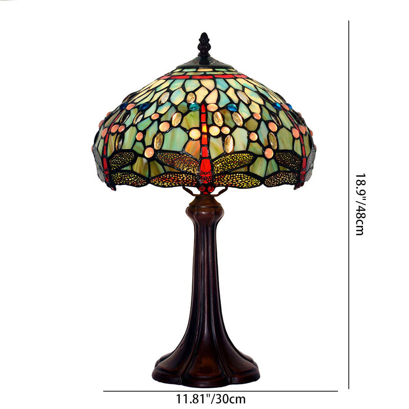 Stained Glass Drum-Shaped Dragonfly Table Lamp