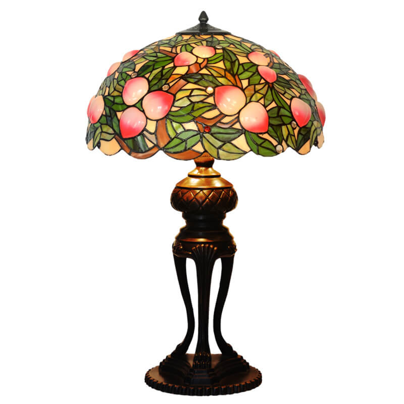 Peach Stained Glass Dome 3-Light Table Lamp