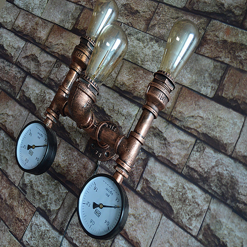 Iron Pipe Water Meter 3-Light Wall Lamp