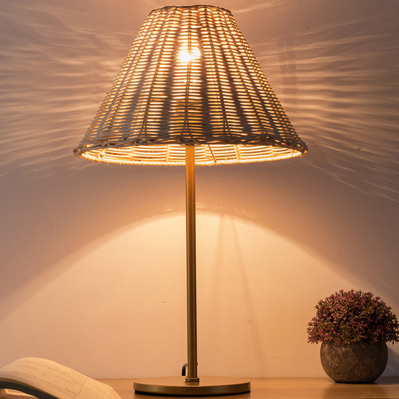 Round Trapezoidal Cylinder Rattan Table Lamp