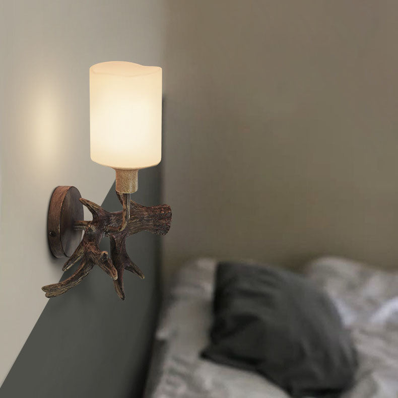 Antler Resin Glass Cylinder Wall Lamp