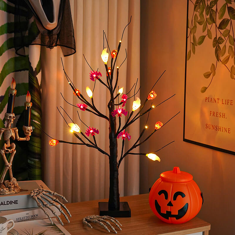 Halloween Tree Pumpkin Bats Table Lamp