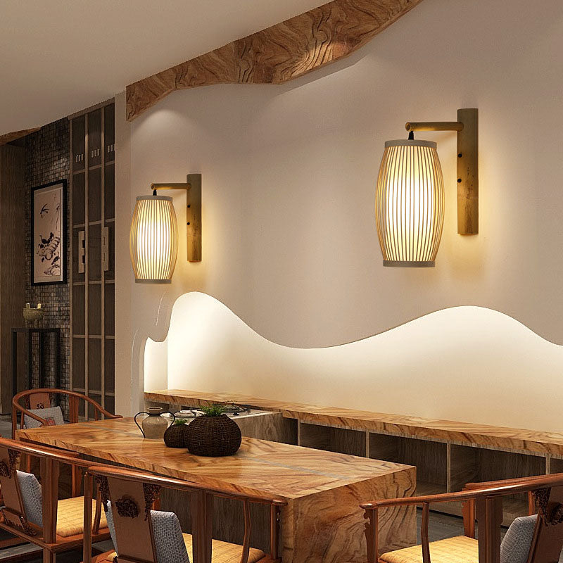 Weaving Bamboo Cage Shape Wall Lamp
