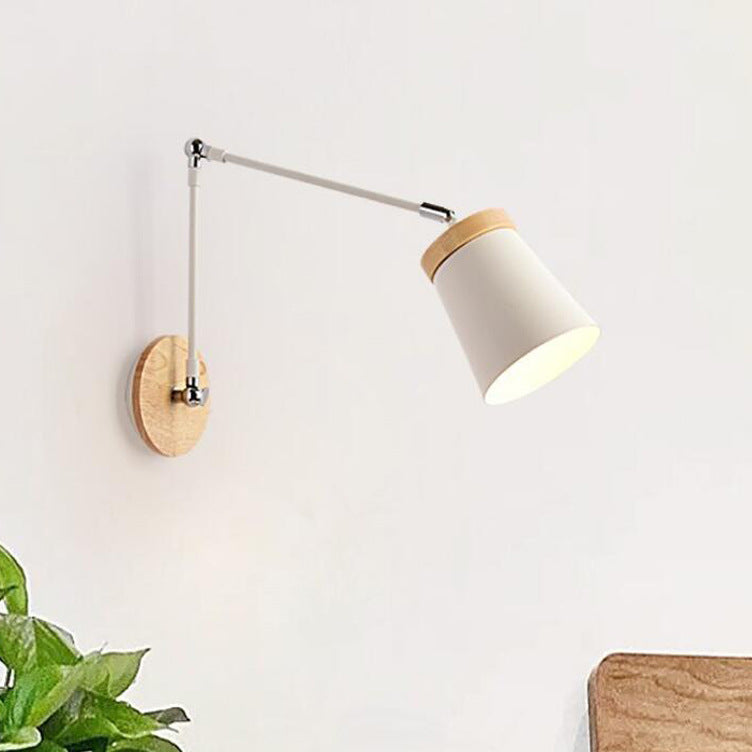 Solid Wood Iron Cylinder Wall Lamp