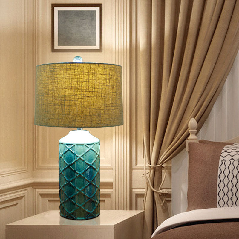 Cylinder Stripe Ceramic Fabric Table Lamp