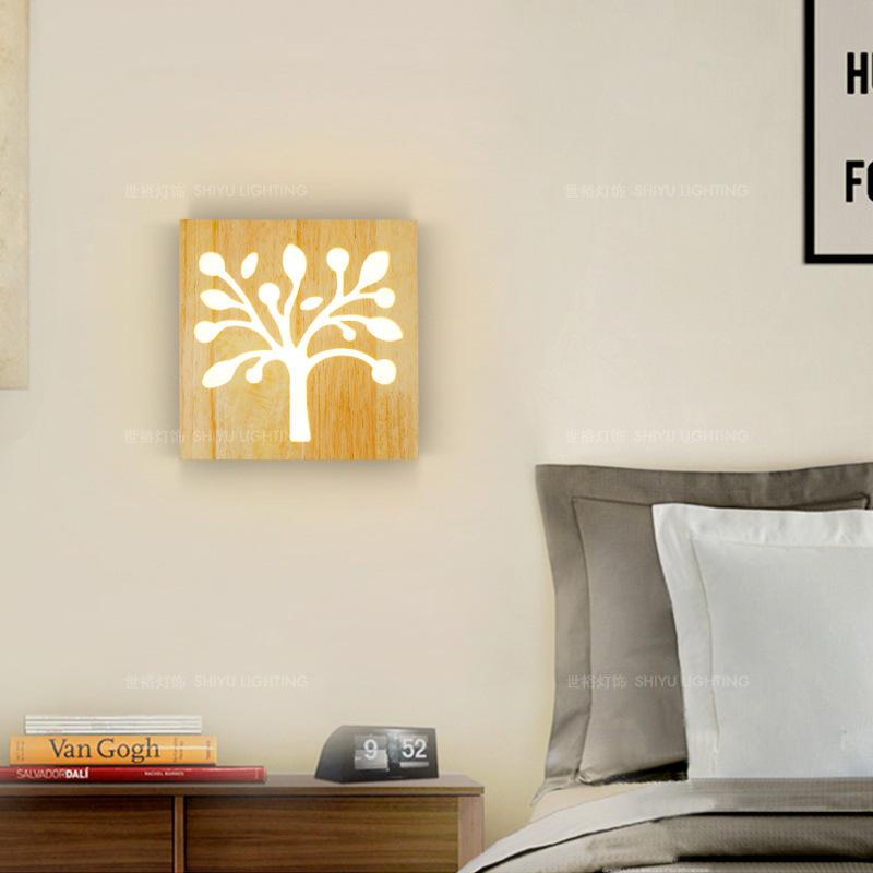 Solid Wood Happy Tree Wall Lamp