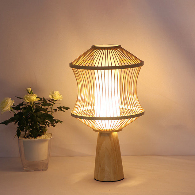 Bamboo Weaving Geometric Cage Table Lamp