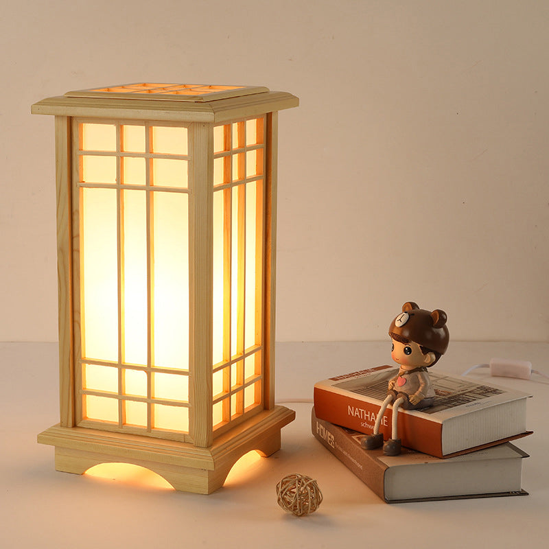 Traditional Japanese Wood Acrylic 3-Light Floor Lamp
