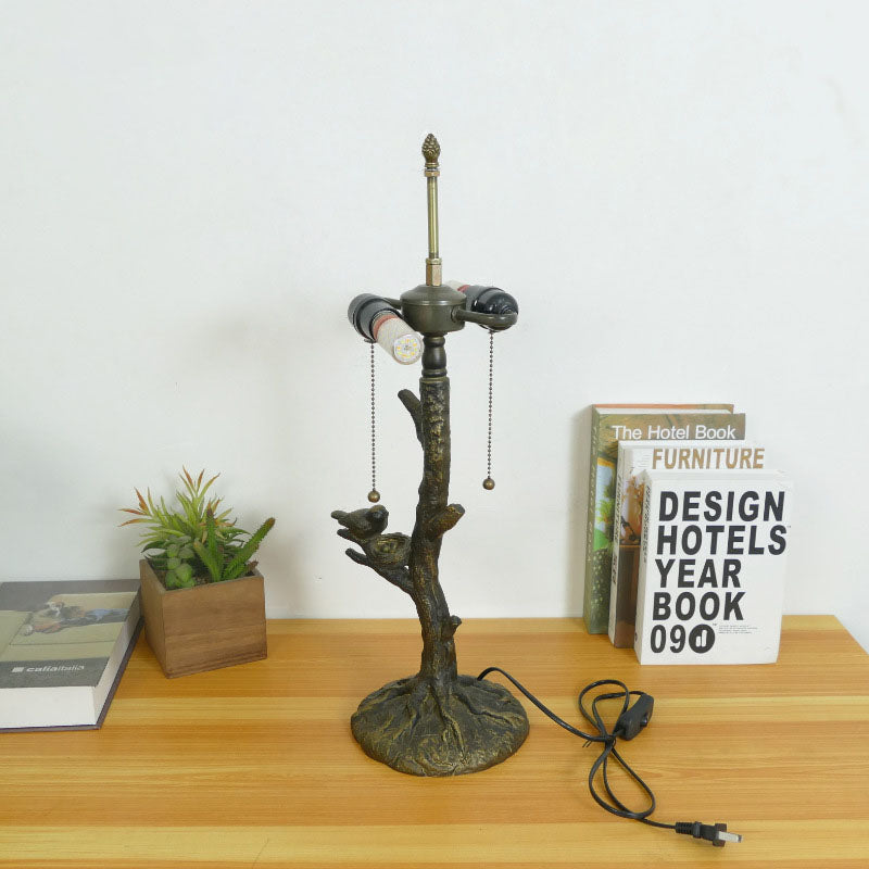 Dragonfly Flower Stained Glass 2-Light Table Lamp