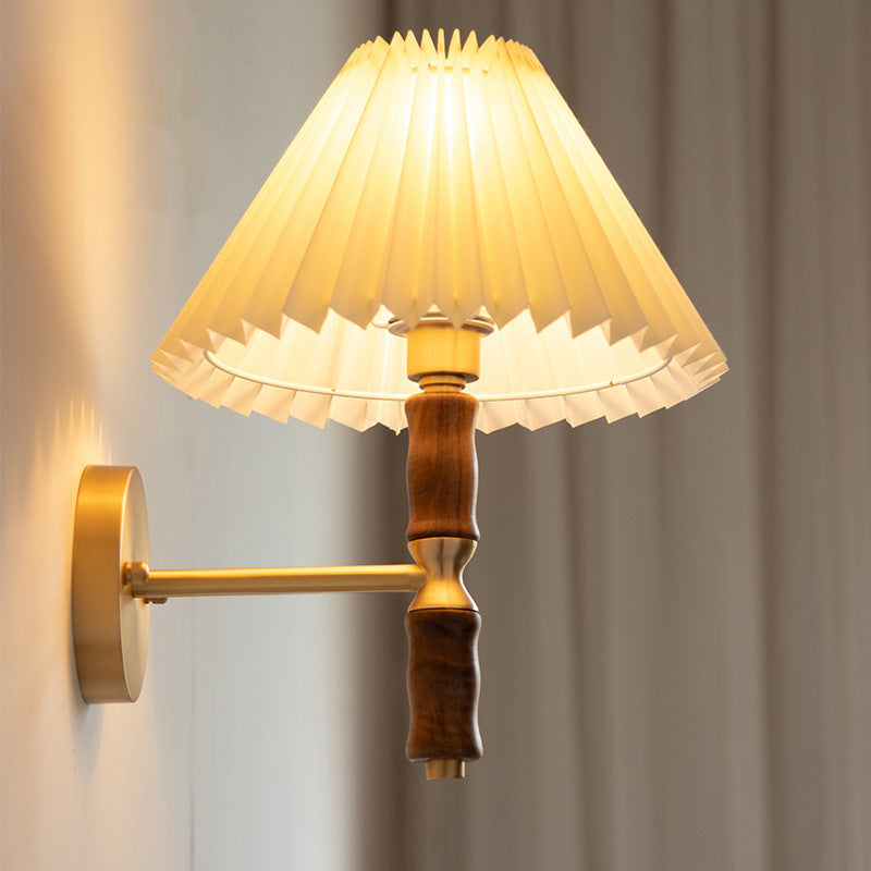 Walnut Pleated Umbrella Wall Lamp