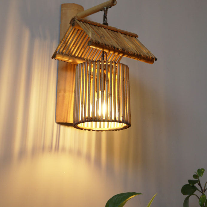 Bamboo Weaving Cylinder Wall Lamp