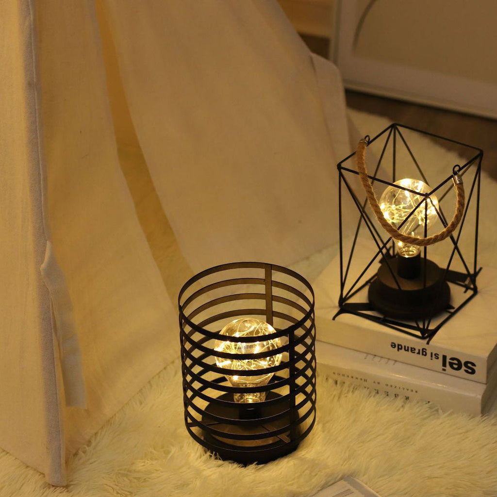 Round Column Iron Battery Table Lamp