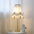 Round Brass Fabric Bedroom Table Lamp