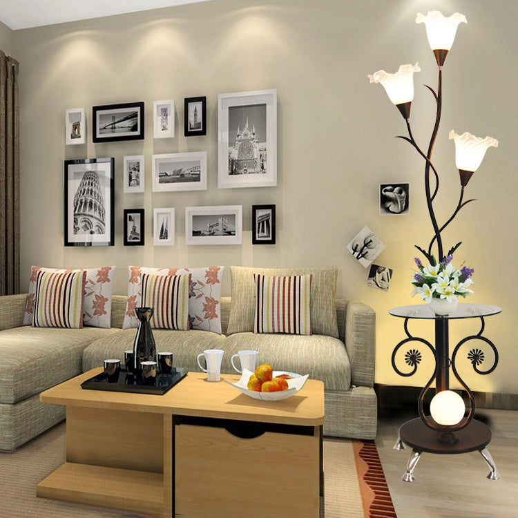 Floral Iron Glass Living 4-Light Floor Lamp