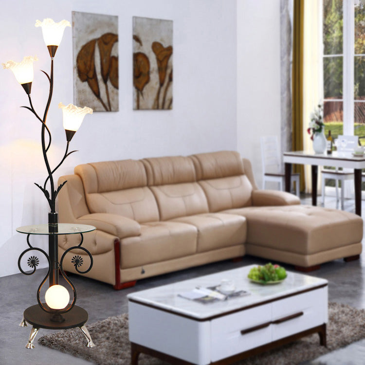 Floral Iron Glass Living 4-Light Floor Lamp