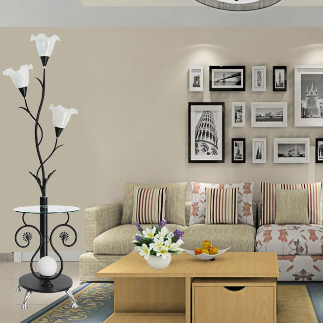 Floral Iron Glass Living 4-Light Floor Lamp