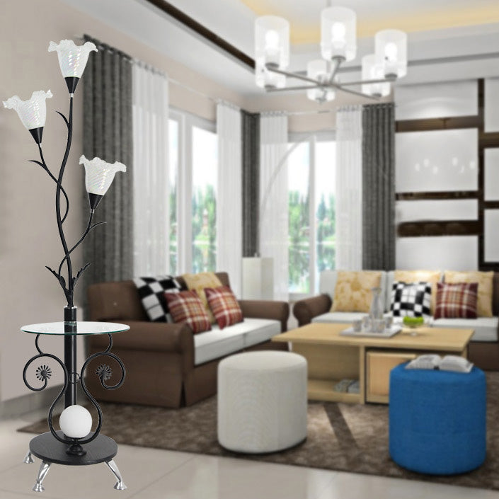 Floral Iron Glass Living 4-Light Floor Lamp