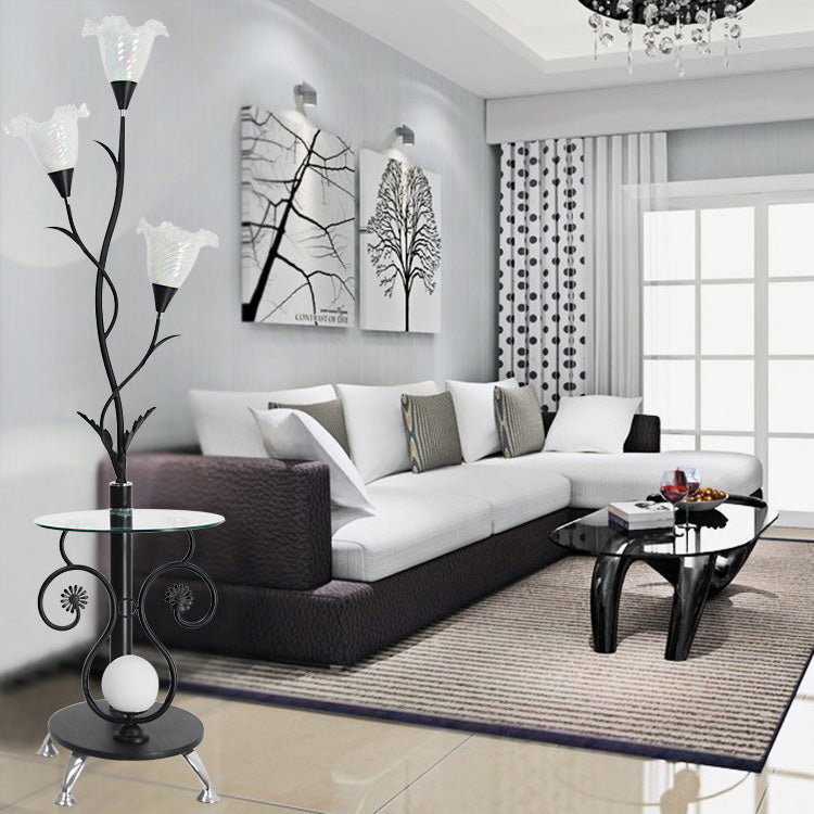 Floral Iron Glass Living 4-Light Floor Lamp